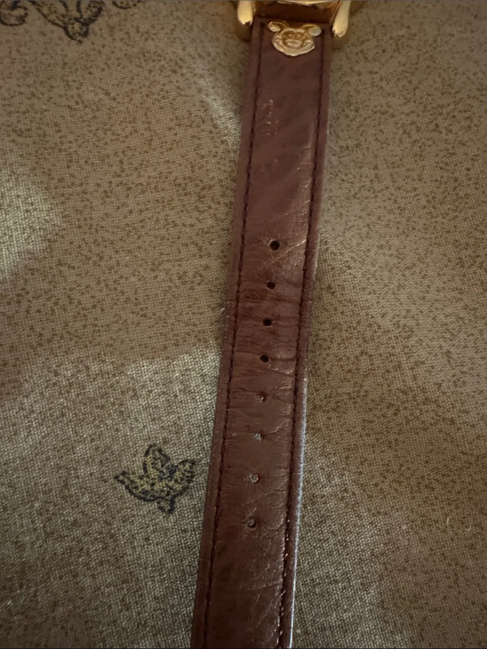 Needs batteries: Disney Lorus Gold-Tone Mickey Mouse Watch with Brown Strap